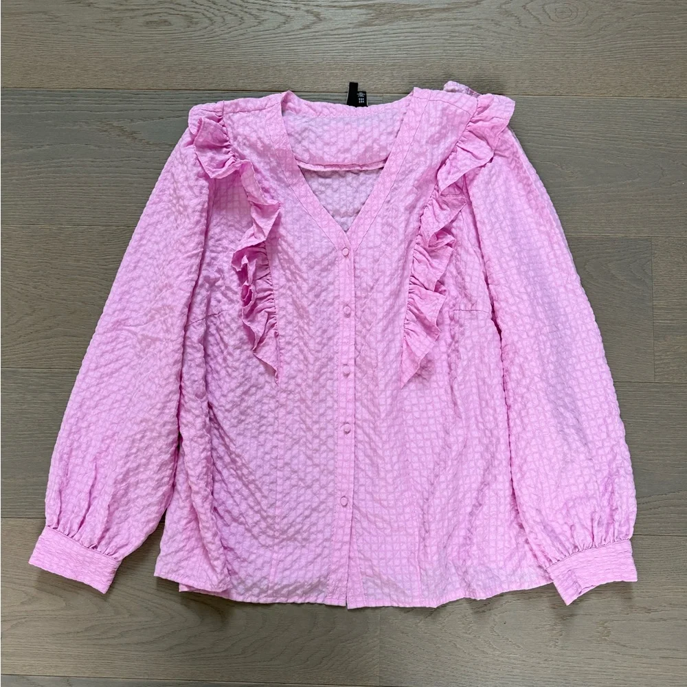Vero Moda Pink Ruffled Button Up Blouse - Picture 8 of 10